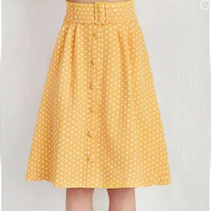 Modcloth Womens Yellow Polka Dot A-Line Swing Belted Skirt Plus Size 2X Pockets
